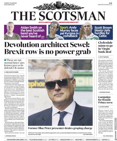 The Scotsman Newspaper Front Page (UK) for 19 June 2018