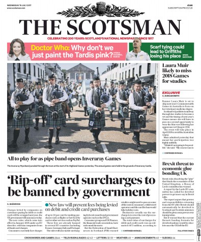 The Scotsman Newspaper Front Page (UK) for 19 July 2017