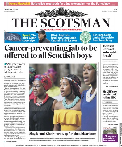 The Scotsman Newspaper Front Page (UK) for 19 July 2018