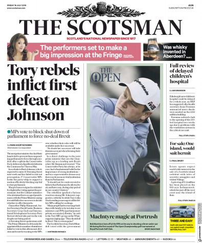 The Scotsman Newspaper Front Page (UK) for 19 July 2019