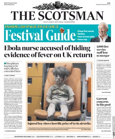The Scotsman Newspaper Front Page (UK) for 19 August 2016