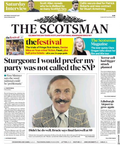The Scotsman Newspaper Front Page (UK) for 19 August 2017