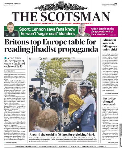 The Scotsman Newspaper Front Page (UK) for 19 September 2017