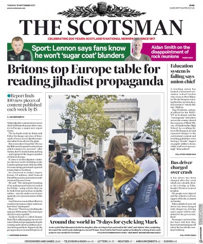 The Scotsman Newspaper Front Page (UK) for 19 September 2017