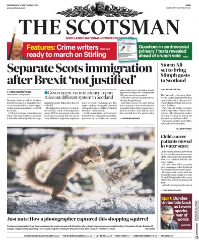 The Scotsman Newspaper Front Page (UK) for 19 September 2018