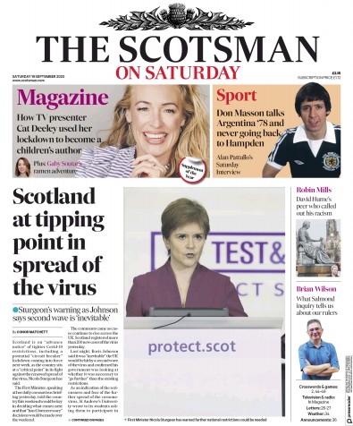 The Scotsman Newspaper Front Page (UK) for 19 September 2020