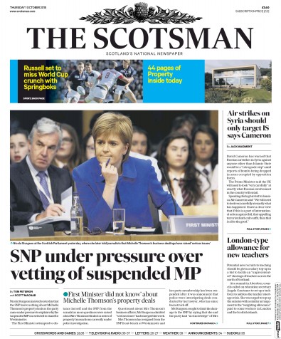 The Scotsman Newspaper Front Page (UK) for 1 October 2015