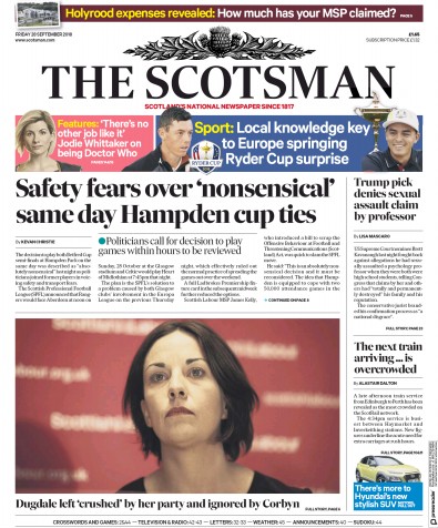 The Scotsman Newspaper Front Page (UK) for 1 October 2018