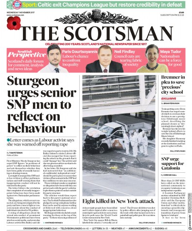 The Scotsman Newspaper Front Page (UK) for 1 November 2017