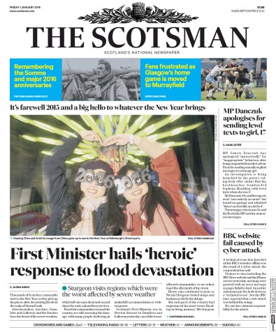 The Scotsman Newspaper Front Page (UK) for 1 January 2016