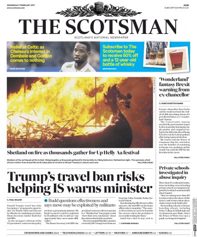The Scotsman Newspaper Front Page (UK) for 1 February 2017