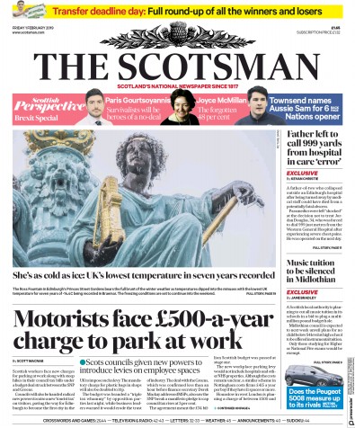 The Scotsman Newspaper Front Page (UK) for 1 February 2019