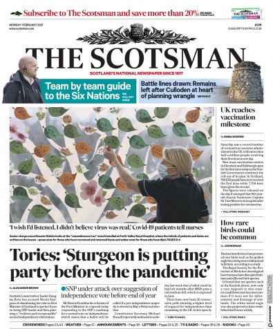 The Scotsman Newspaper Front Page (UK) for 1 February 2021