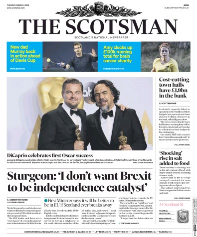 The Scotsman Newspaper Front Page (UK) for 1 March 2016