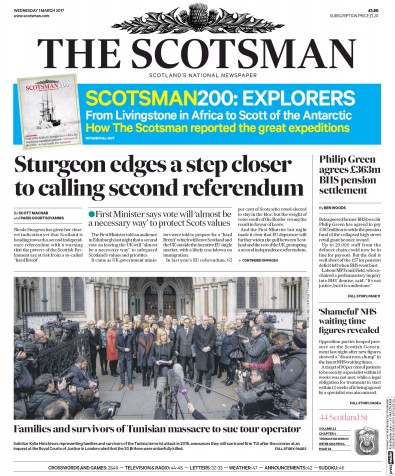 The Scotsman Newspaper Front Page (UK) for 1 March 2017