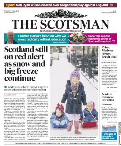 The Scotsman Newspaper Front Page (UK) for 1 March 2018