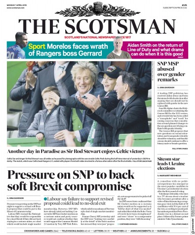 The Scotsman Newspaper Front Page (UK) for 1 April 2019