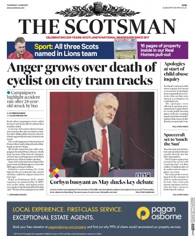 The Scotsman Newspaper Front Page (UK) for 1 June 2017