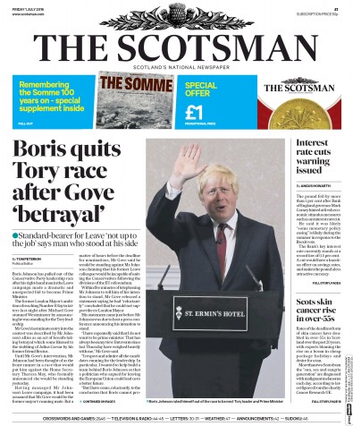 The Scotsman Newspaper Front Page (UK) for 1 July 2016