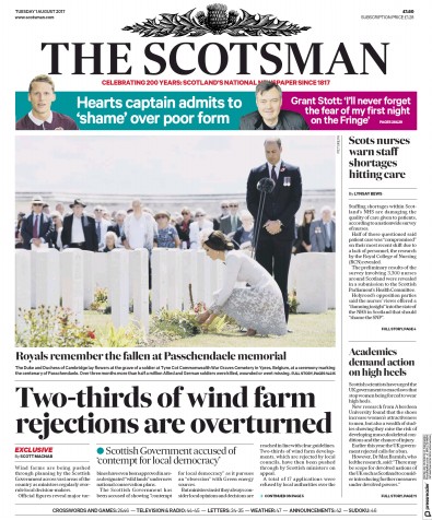 The Scotsman Newspaper Front Page (UK) for 1 August 2017