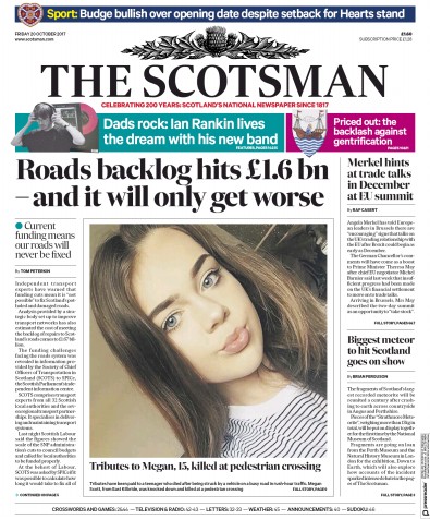 The Scotsman Newspaper Front Page (UK) for 20 October 2017