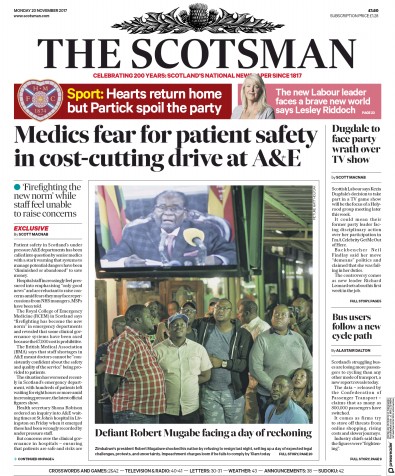 The Scotsman Newspaper Front Page (UK) for 20 November 2017