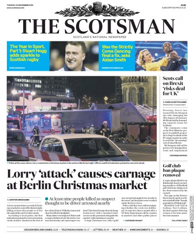The Scotsman Newspaper Front Page (UK) for 20 December 2016