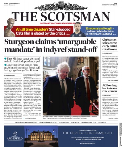 The Scotsman Newspaper Front Page (UK) for 20 December 2019