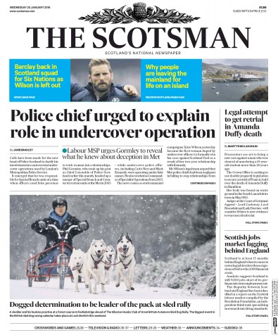 The Scotsman Newspaper Front Page (UK) for 20 January 2016