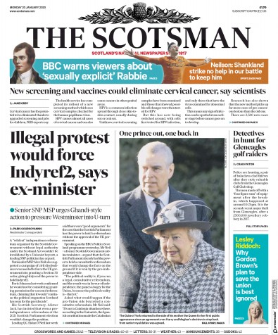 The Scotsman Newspaper Front Page (UK) for 20 January 2020