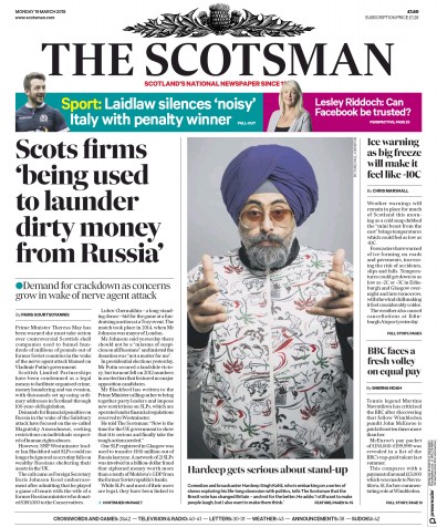 The Scotsman Newspaper Front Page (UK) for 20 March 2018