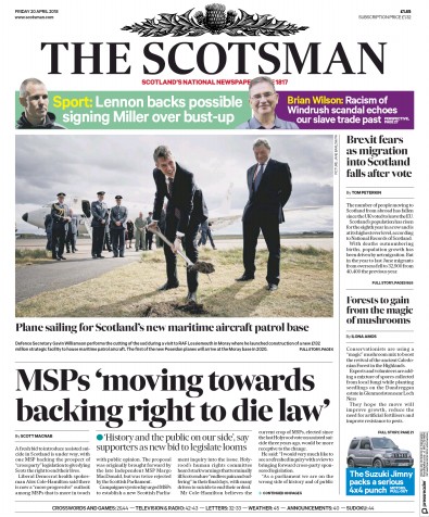 The Scotsman Newspaper Front Page (UK) for 20 April 2018