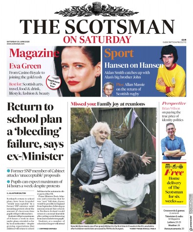 The Scotsman Newspaper Front Page (UK) for 20 June 2020