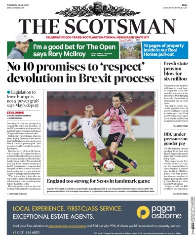 The Scotsman Newspaper Front Page (UK) for 20 July 2017