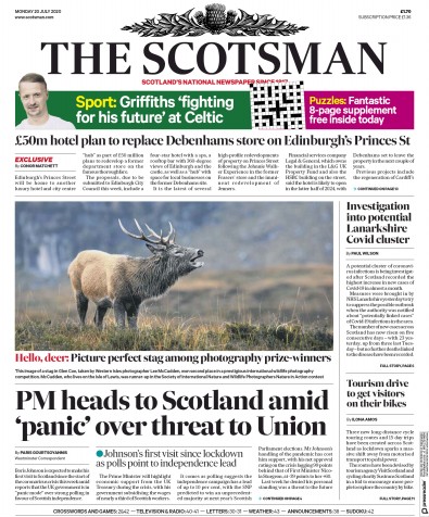 The Scotsman Newspaper Front Page (UK) for 20 July 2020