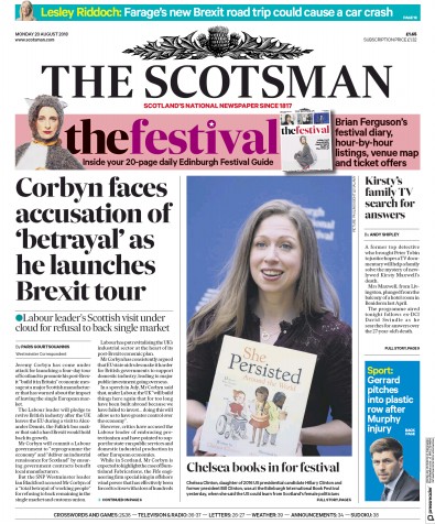 The Scotsman Newspaper Front Page (UK) for 20 August 2018