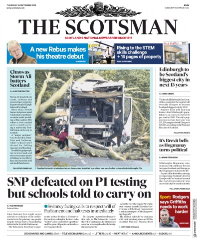 The Scotsman Newspaper Front Page (UK) for 20 September 2018