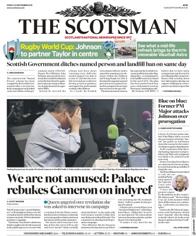 The Scotsman Newspaper Front Page (UK) for 20 September 2019