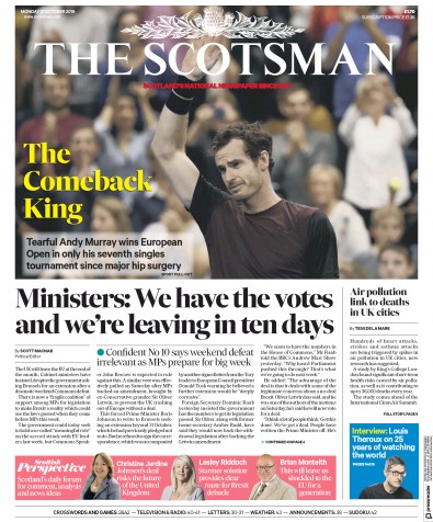 The Scotsman Newspaper Front Page (UK) for 21 October 2019