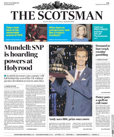 The Scotsman Newspaper Front Page (UK) for 21 December 2015