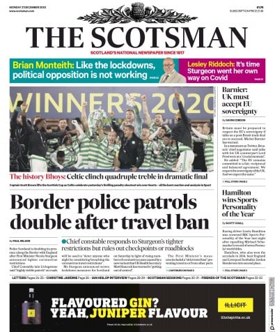 The Scotsman Newspaper Front Page (UK) for 21 December 2020