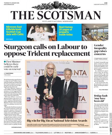 The Scotsman Newspaper Front Page (UK) for 21 January 2016