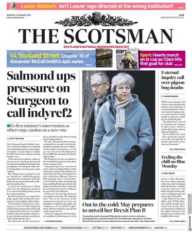 The Scotsman Newspaper Front Page (UK) for 21 January 2019