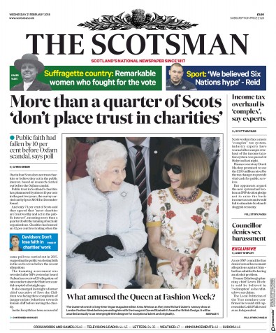The Scotsman Newspaper Front Page (UK) for 21 February 2018