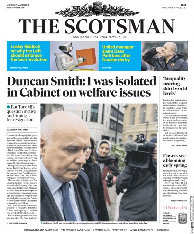 The Scotsman Newspaper Front Page (UK) for 21 March 2016