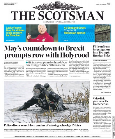 The Scotsman Newspaper Front Page (UK) for 21 March 2017
