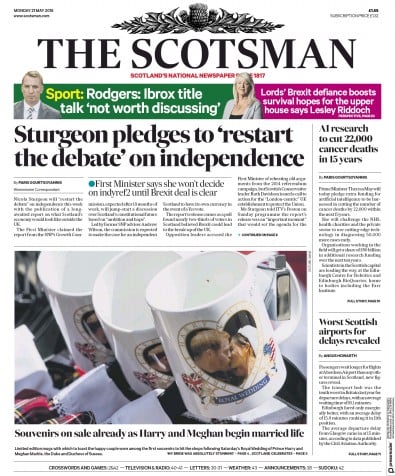 The Scotsman Newspaper Front Page (UK) for 21 May 2018