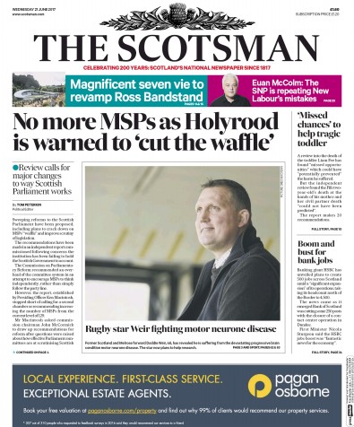 The Scotsman Newspaper Front Page (UK) for 21 June 2017