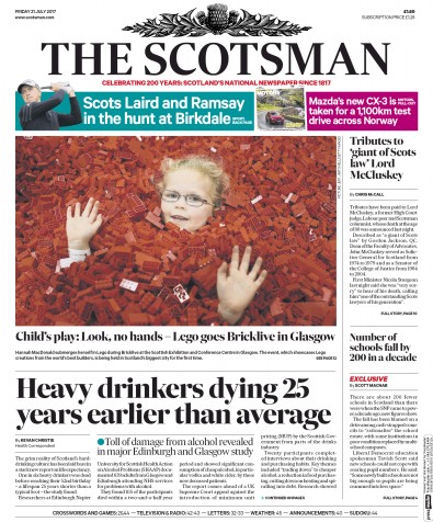 The Scotsman Newspaper Front Page (UK) for 21 July 2017