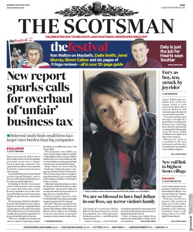 The Scotsman Newspaper Front Page (UK) for 21 August 2017